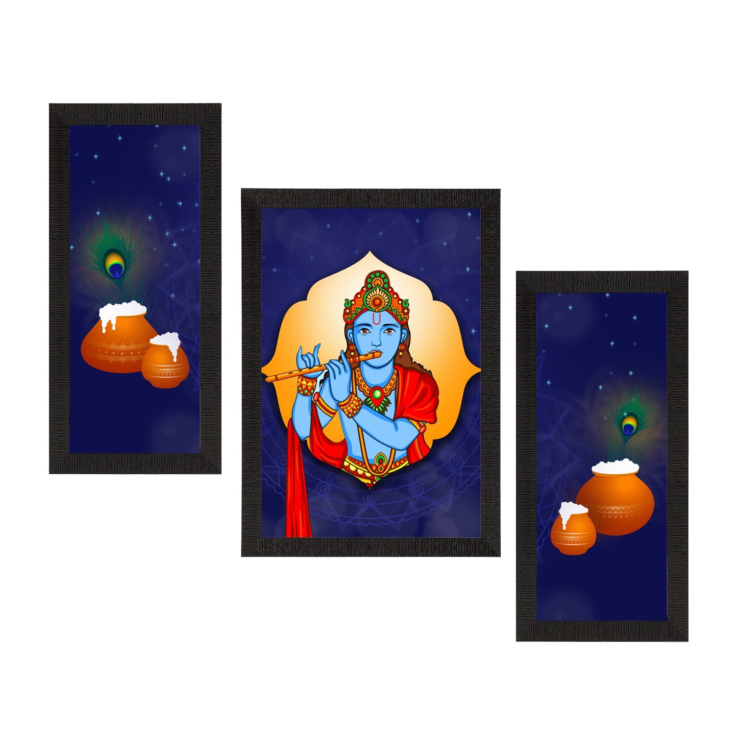 Set of 3 Lord Krishna Satin Matt Texture UV Art Painting Kafalo