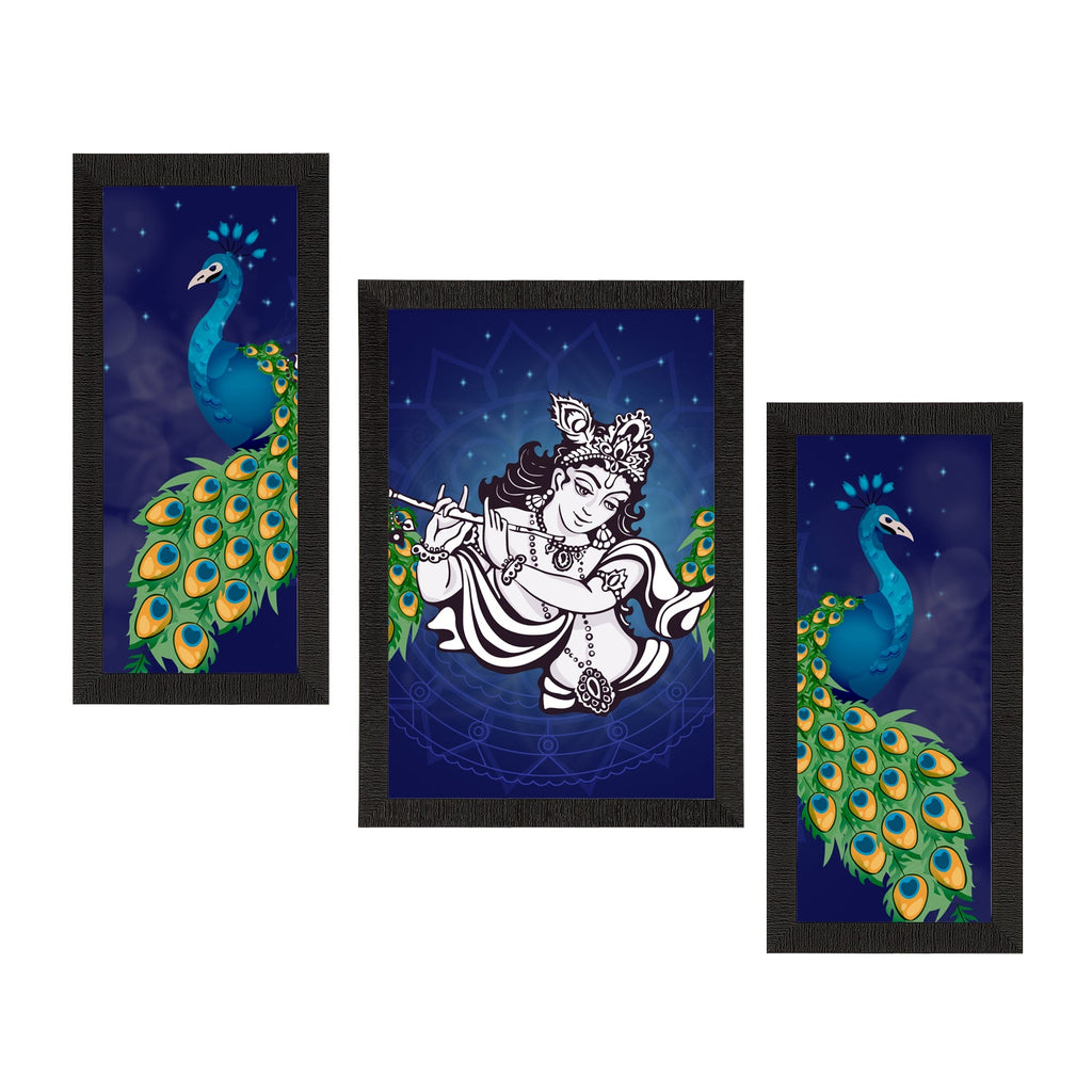 Set of 3 Lord Krishna Satin Matt Texture UV Art Painting Kafalo