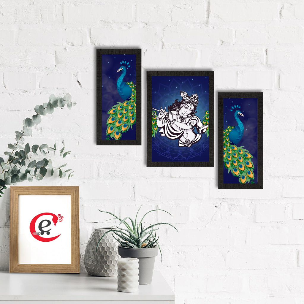 Set of 3 Lord Krishna Satin Matt Texture UV Art Painting Kafalo