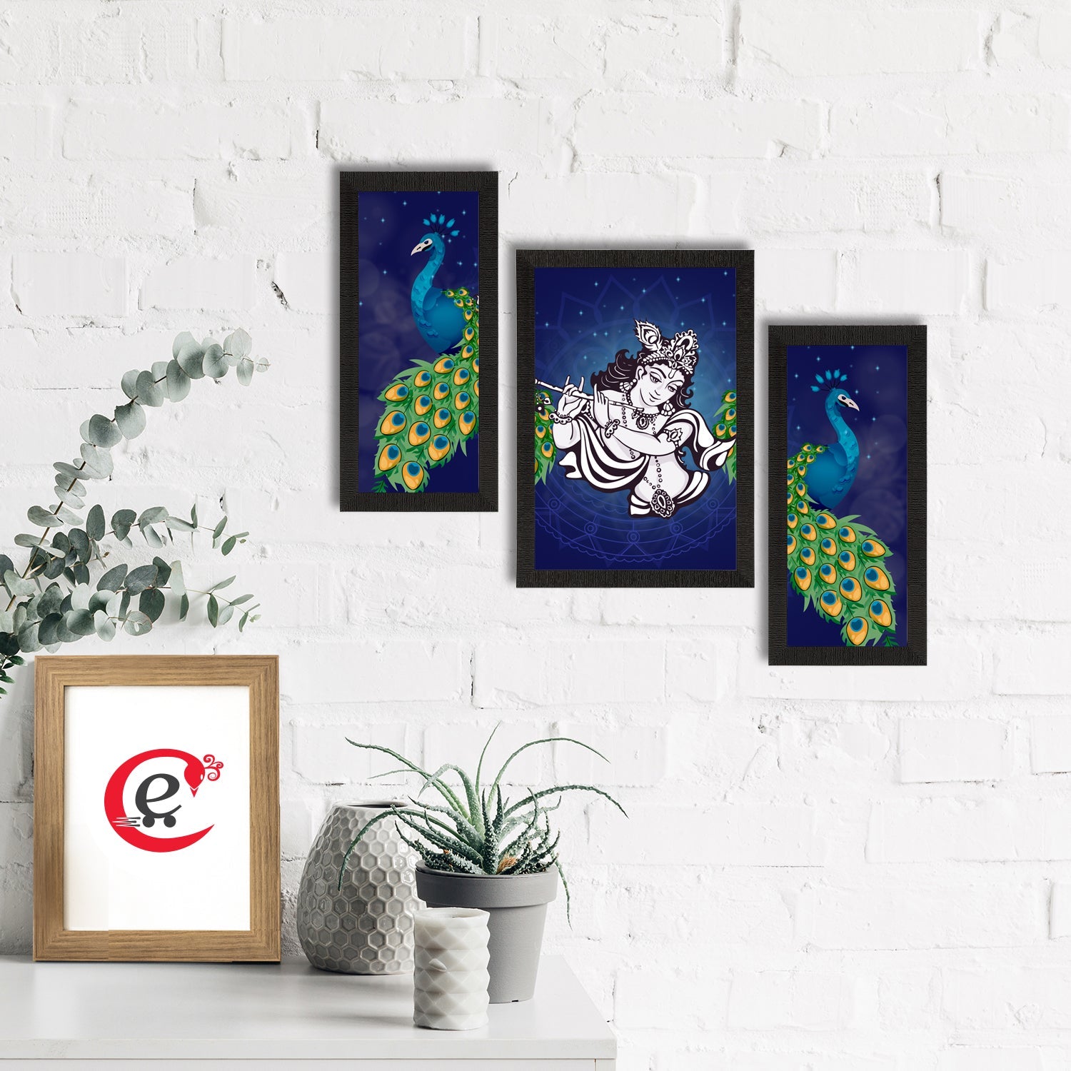 Set of 3 Lord Krishna Satin Matt Texture UV Art Painting Kafalo