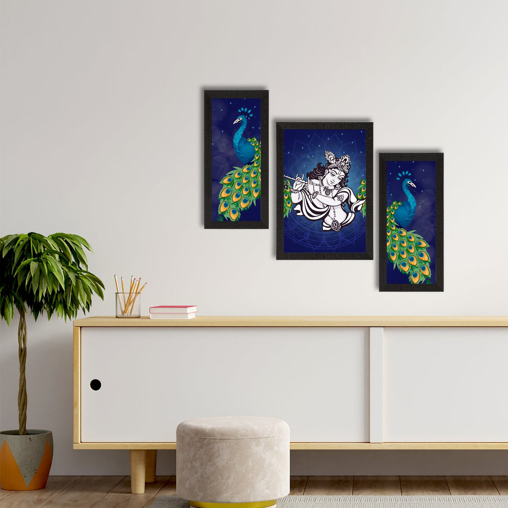 Set of 3 Lord Krishna Satin Matt Texture UV Art Painting Kafalo