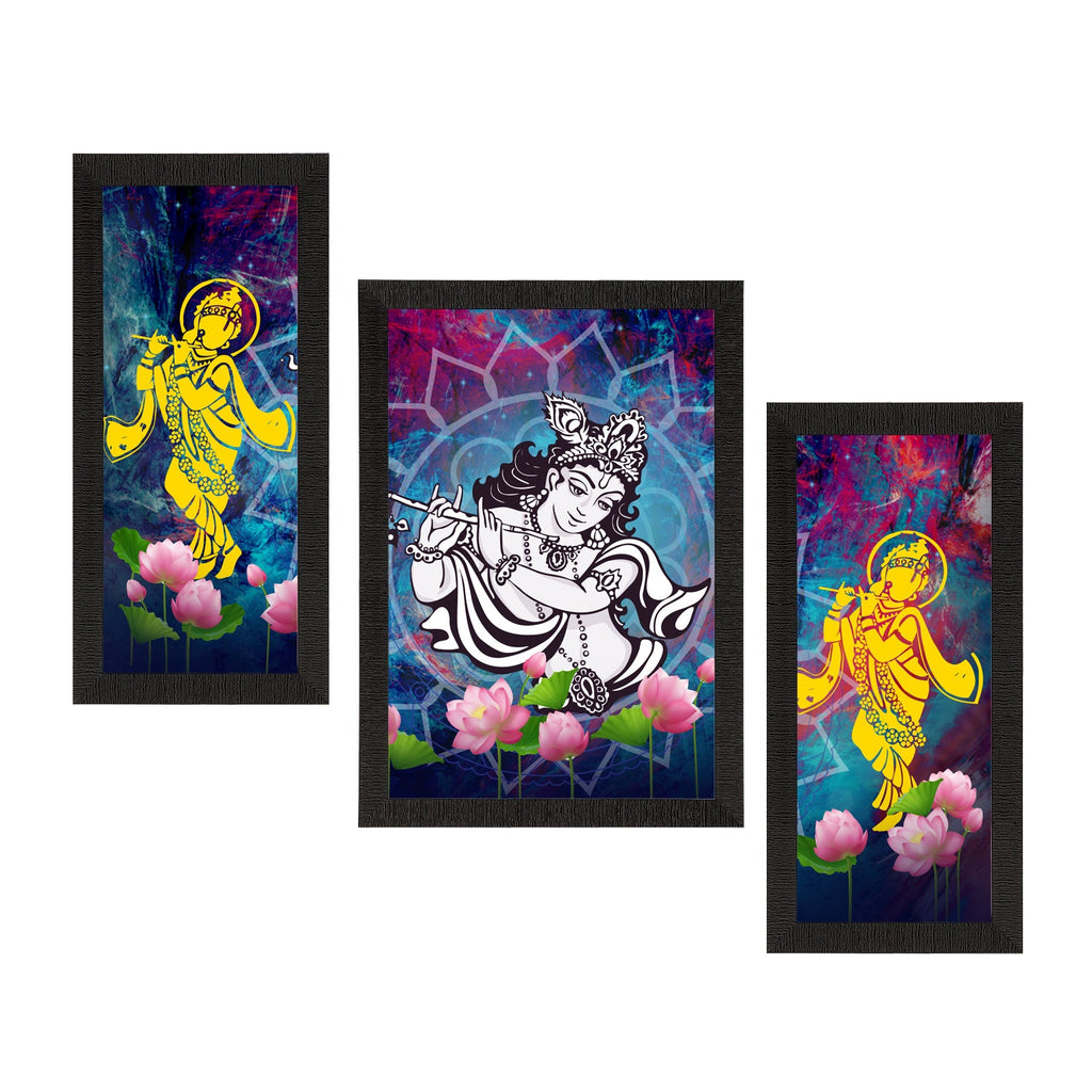 Set of 3 Lord Krishna Satin Matt Texture UV Art Painting Kafalo