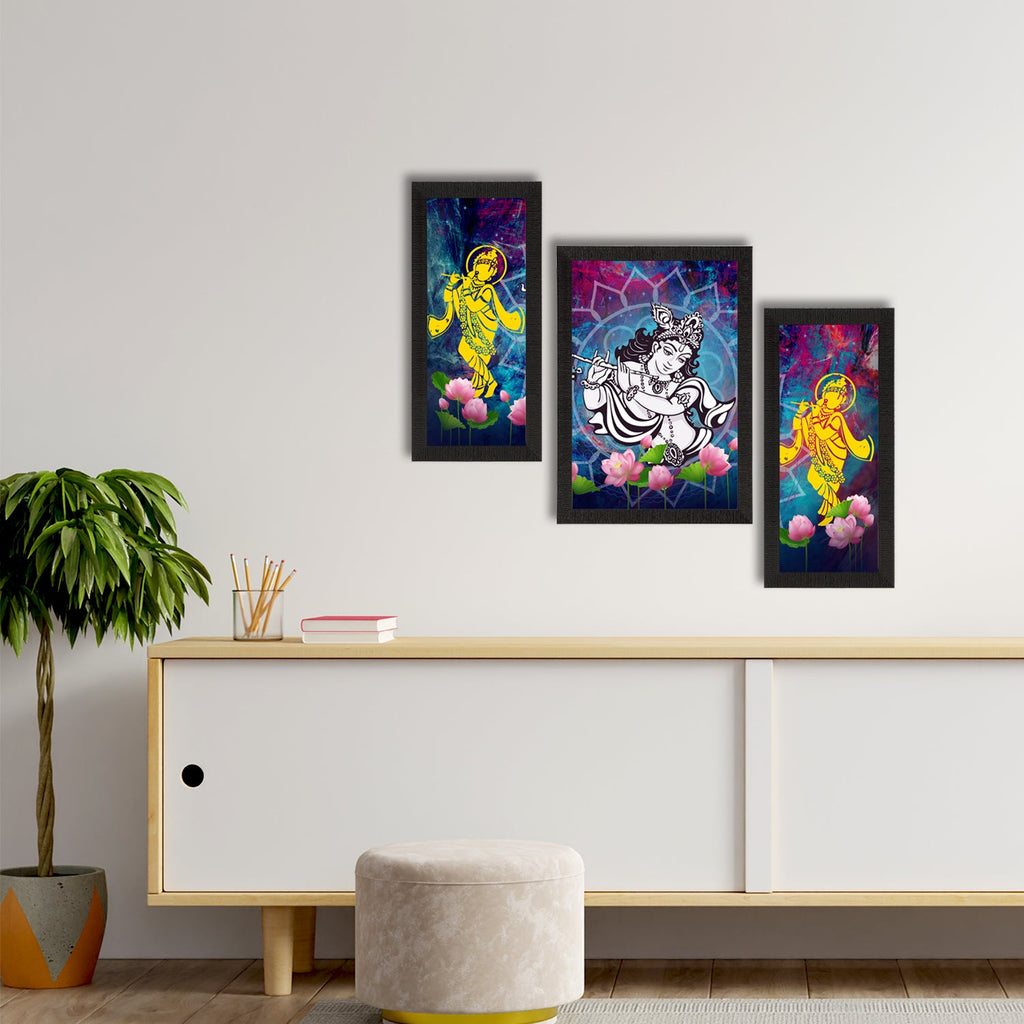 Set of 3 Lord Krishna Satin Matt Texture UV Art Painting Kafalo