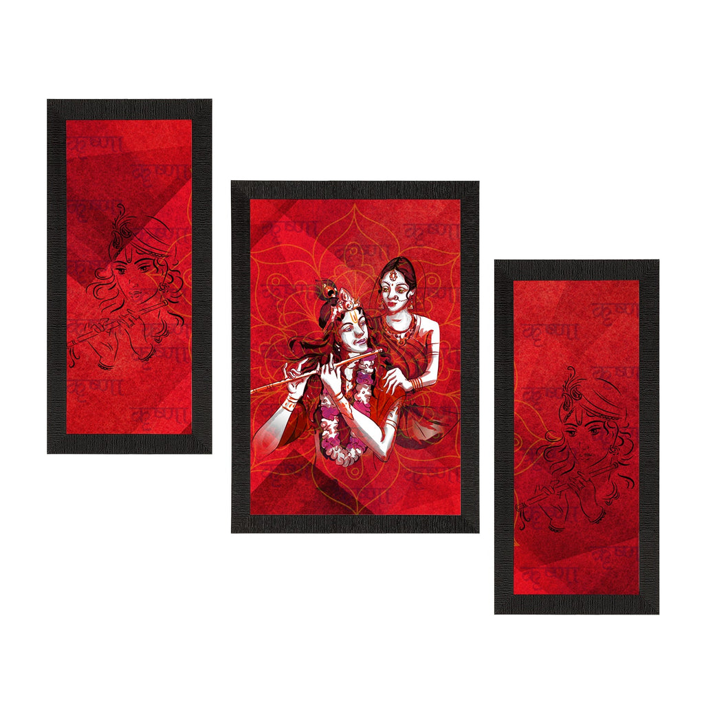 Set of 3 Radha Krishna Satin Matt Texture UV Art Painting Kafalo