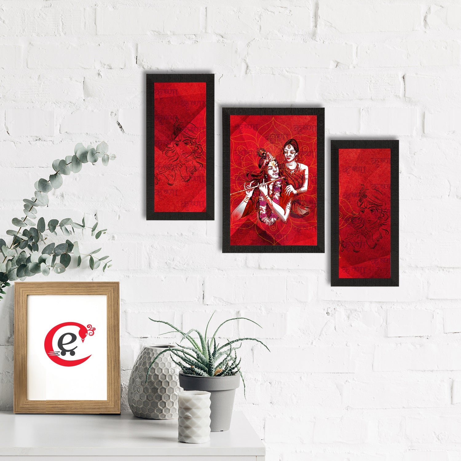 Set of 3 Radha Krishna Satin Matt Texture UV Art Painting Kafalo