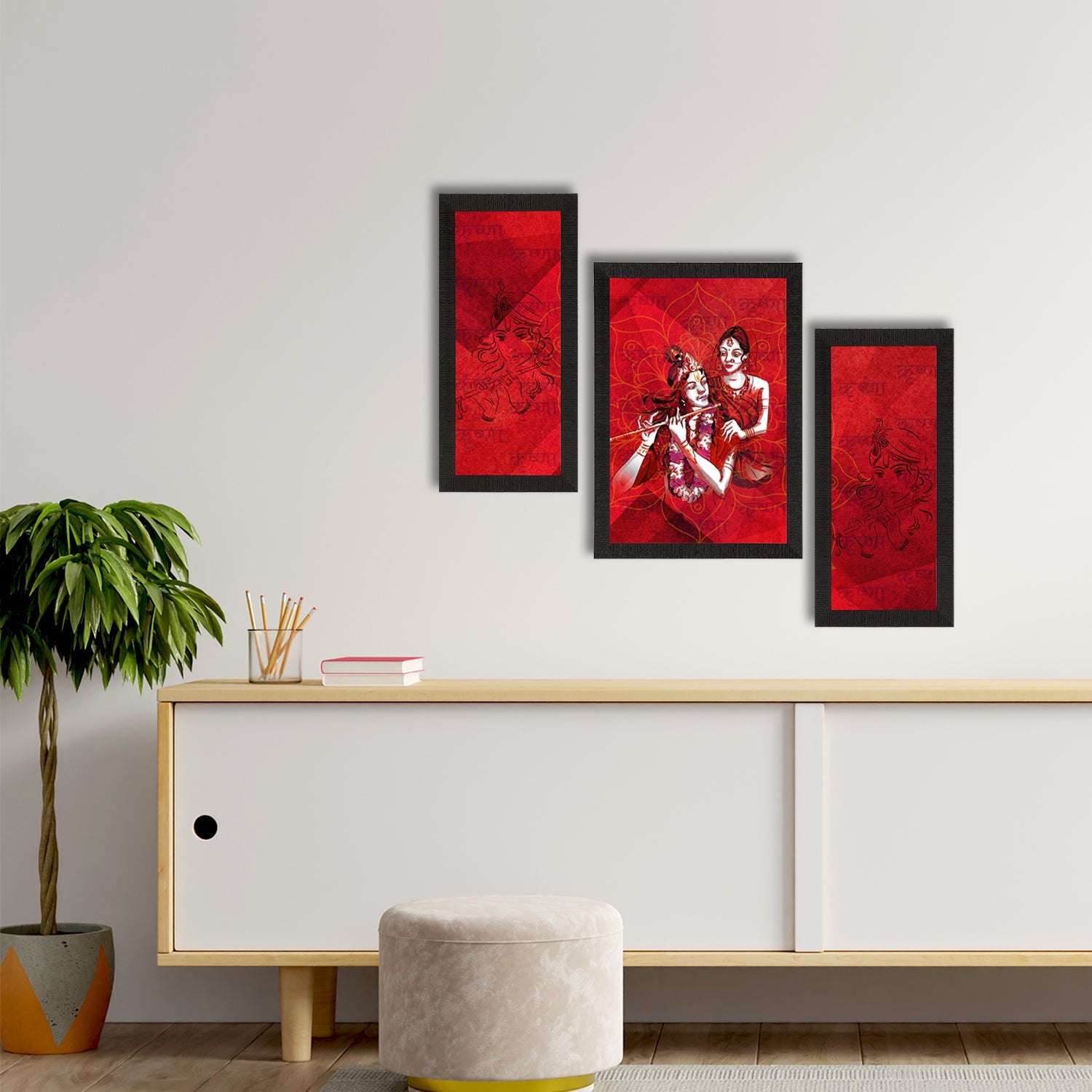 Set of 3 Radha Krishna Satin Matt Texture UV Art Painting Kafalo