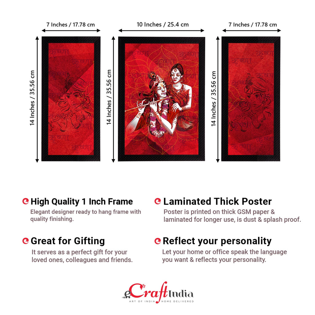 Set of 3 Radha Krishna Satin Matt Texture UV Art Painting Kafalo