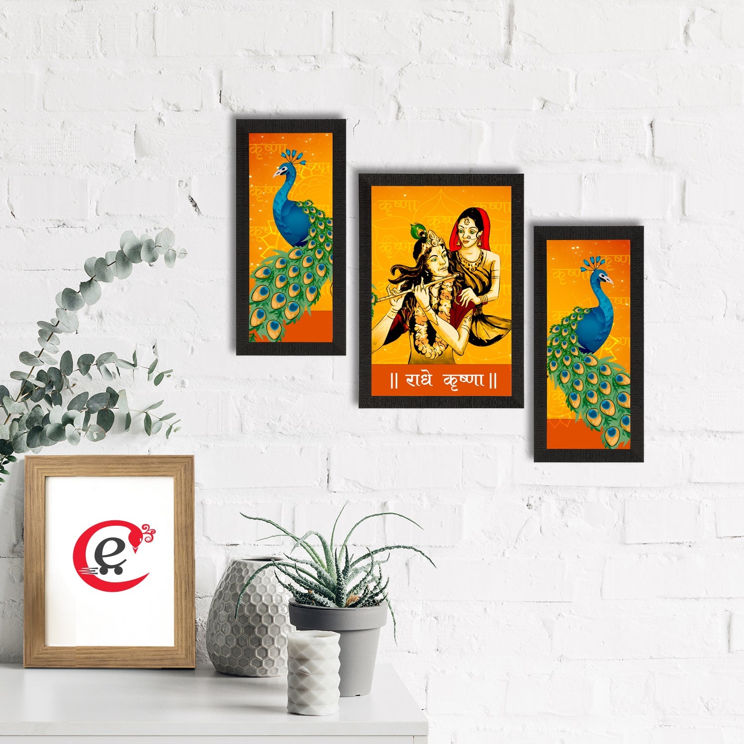 Set of 3 Radha Krishna Satin Matt Texture UV Art Painting Kafalo