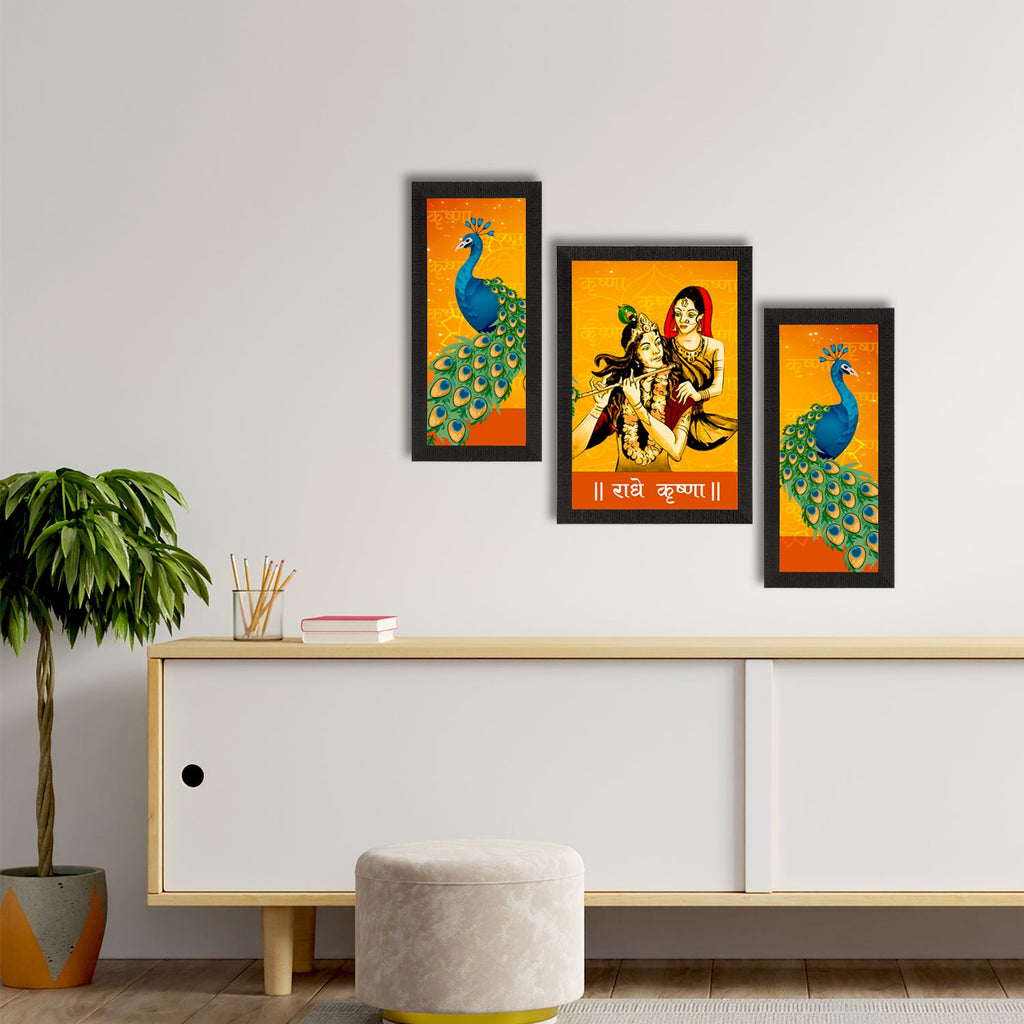 Set of 3 Radha Krishna Satin Matt Texture UV Art Painting Kafalo