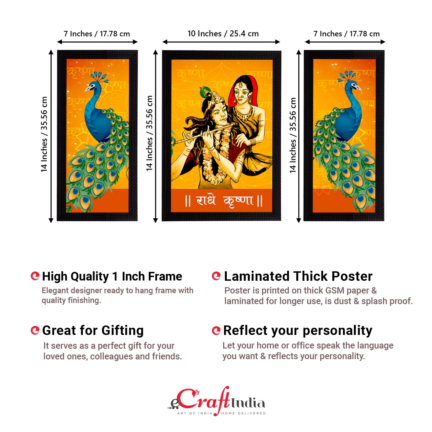 Set of 3 Radha Krishna Satin Matt Texture UV Art Painting Kafalo
