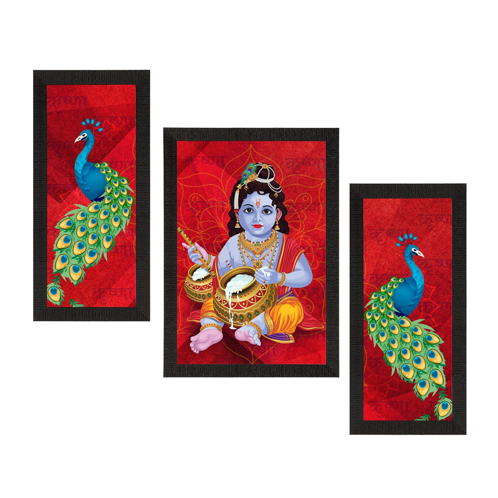 Set of 3 Lord Krishna Satin Matt Texture UV Art Painting Kafalo