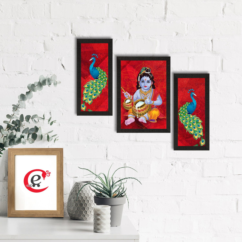 Set of 3 Lord Krishna Satin Matt Texture UV Art Painting Kafalo