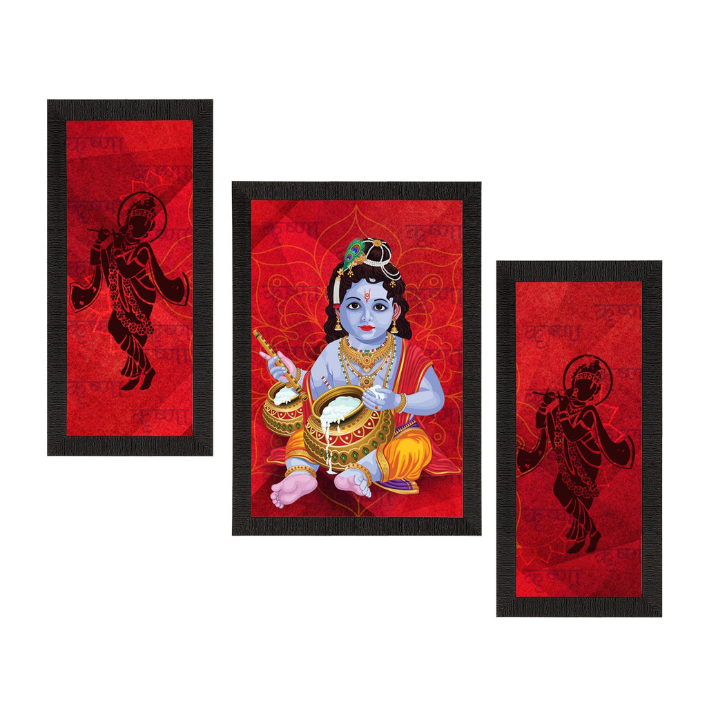 Set of 3 Lord Krishna Satin Matt Texture UV Art Painting Kafalo