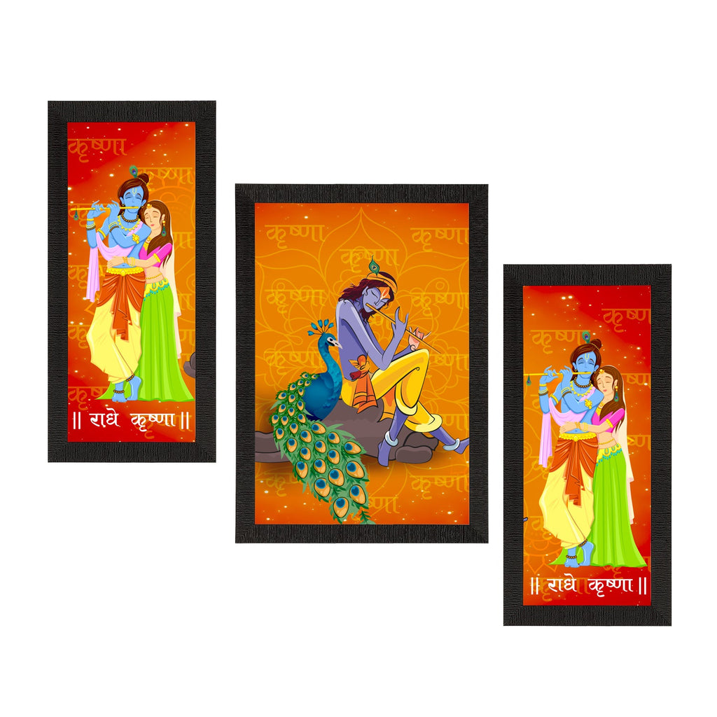 Set of 3 Radha Krishna Satin Matt Texture UV Art Painting Kafalo