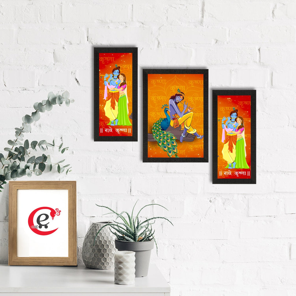Set of 3 Radha Krishna Satin Matt Texture UV Art Painting Kafalo