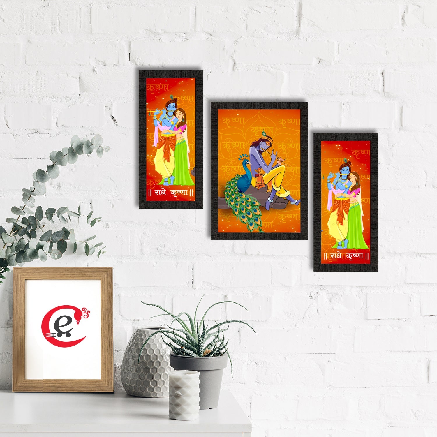 Set of 3 Radha Krishna Satin Matt Texture UV Art Painting Kafalo