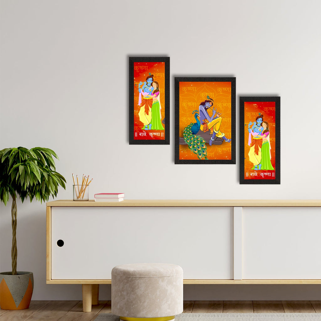 Set of 3 Radha Krishna Satin Matt Texture UV Art Painting Kafalo