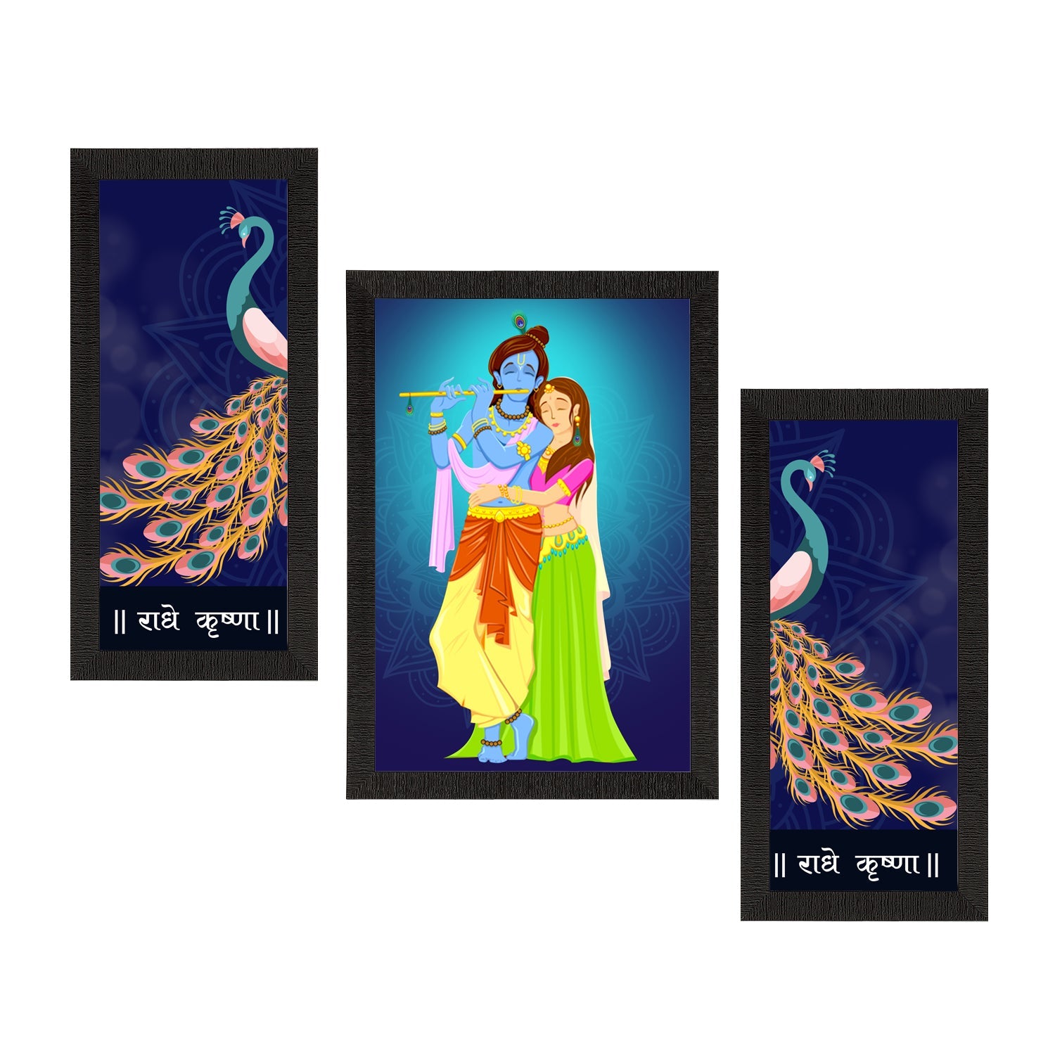 Set of 3 Radha Krishna Satin Matt Texture UV Art Painting Kafalo