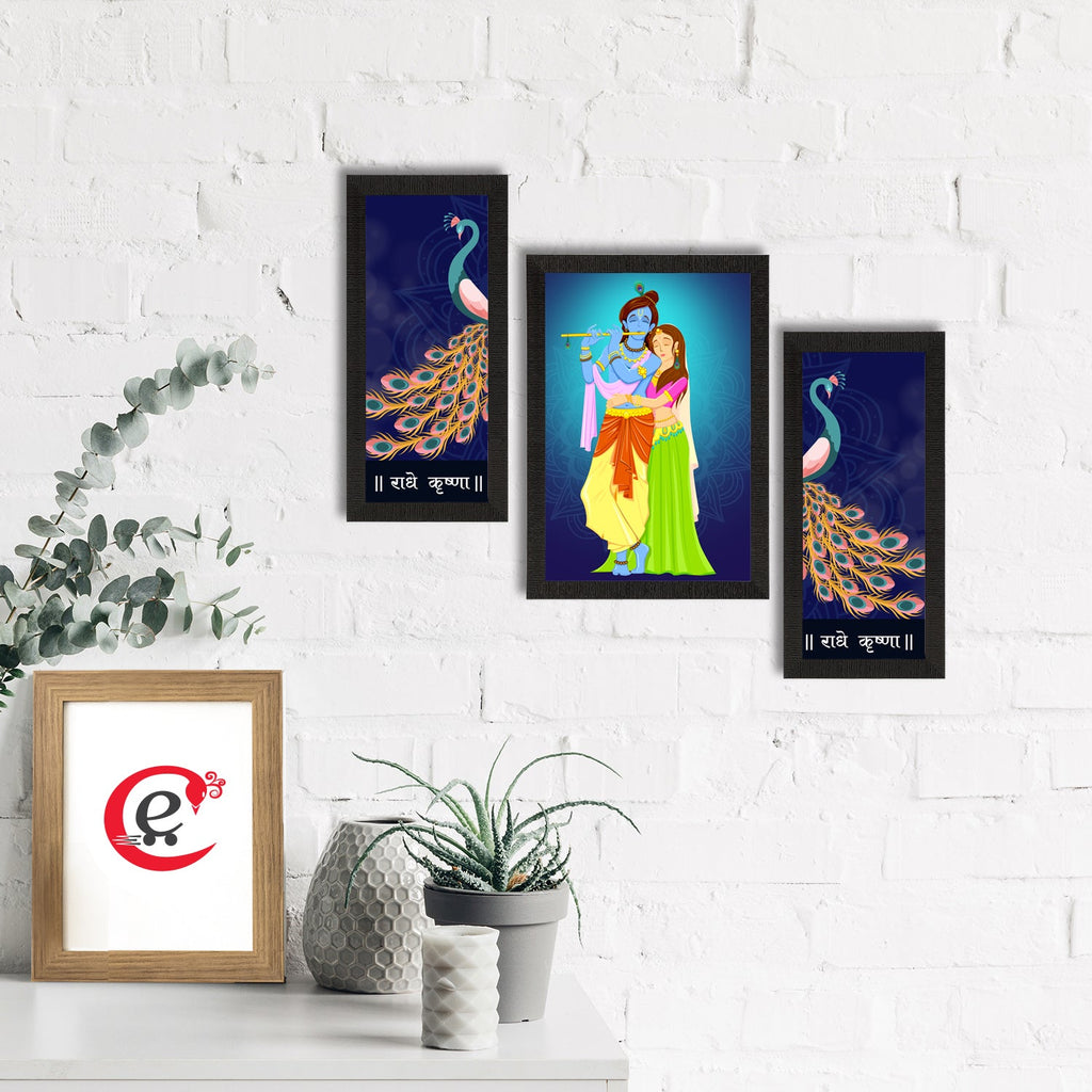 Set of 3 Radha Krishna Satin Matt Texture UV Art Painting Kafalo