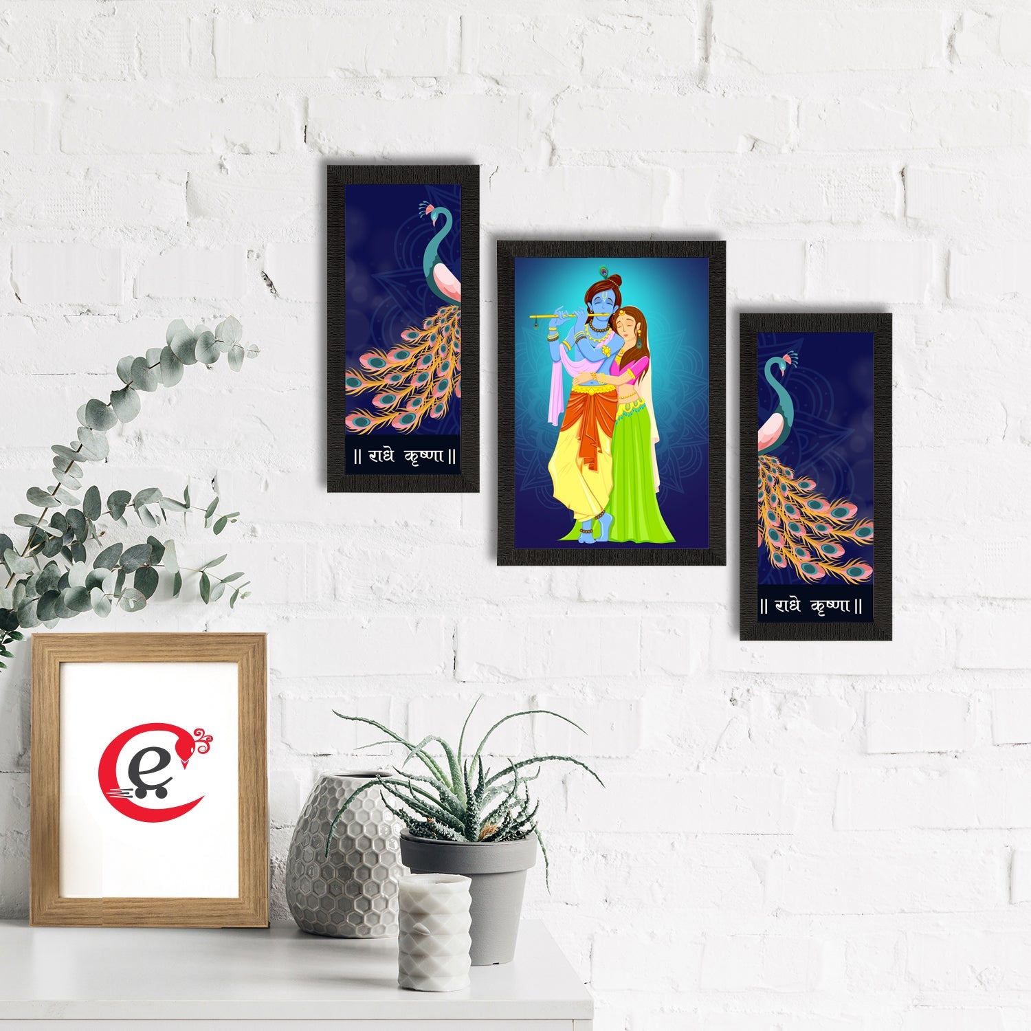 Set of 3 Radha Krishna Satin Matt Texture UV Art Painting Kafalo