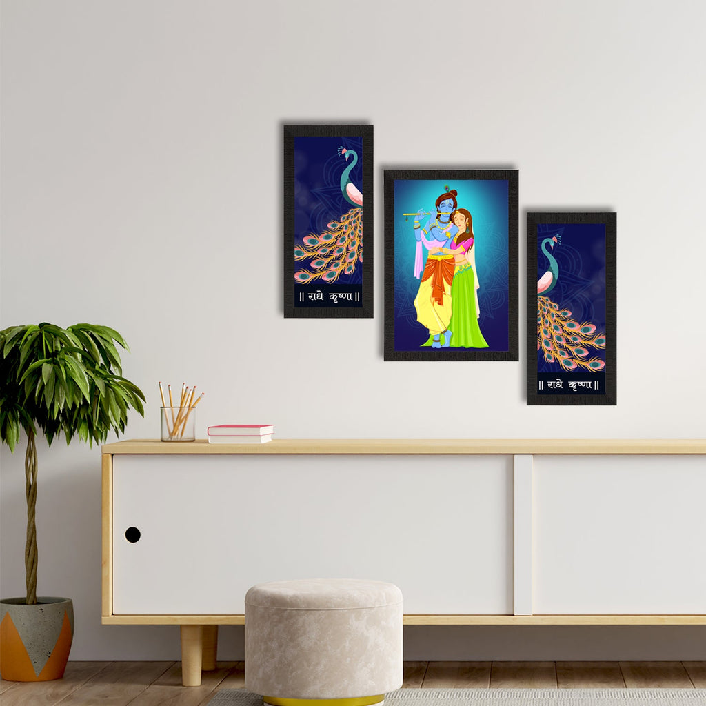 Set of 3 Radha Krishna Satin Matt Texture UV Art Painting Kafalo