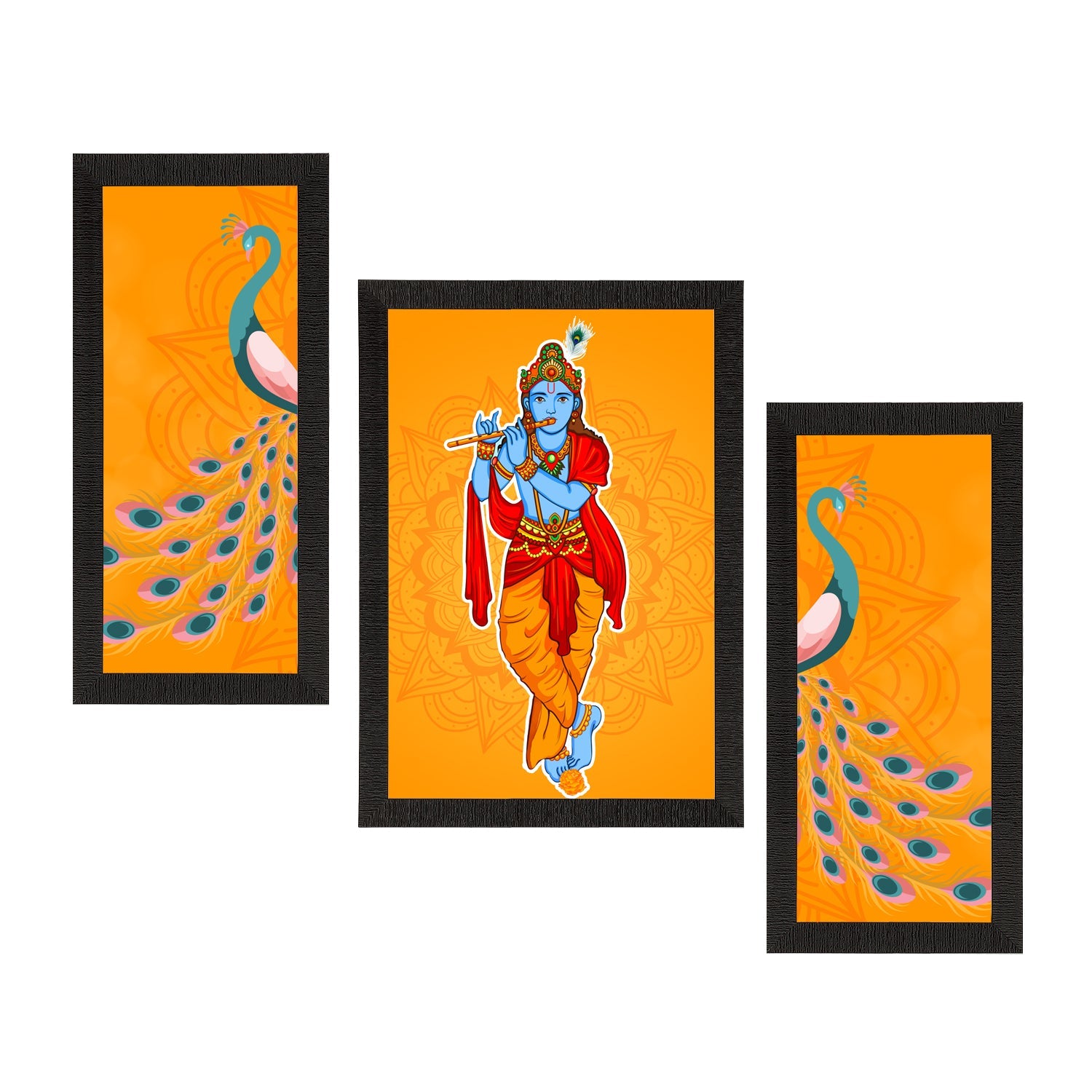Set of 3 Lord Krishna Satin Matt Texture UV Art Painting Kafalo