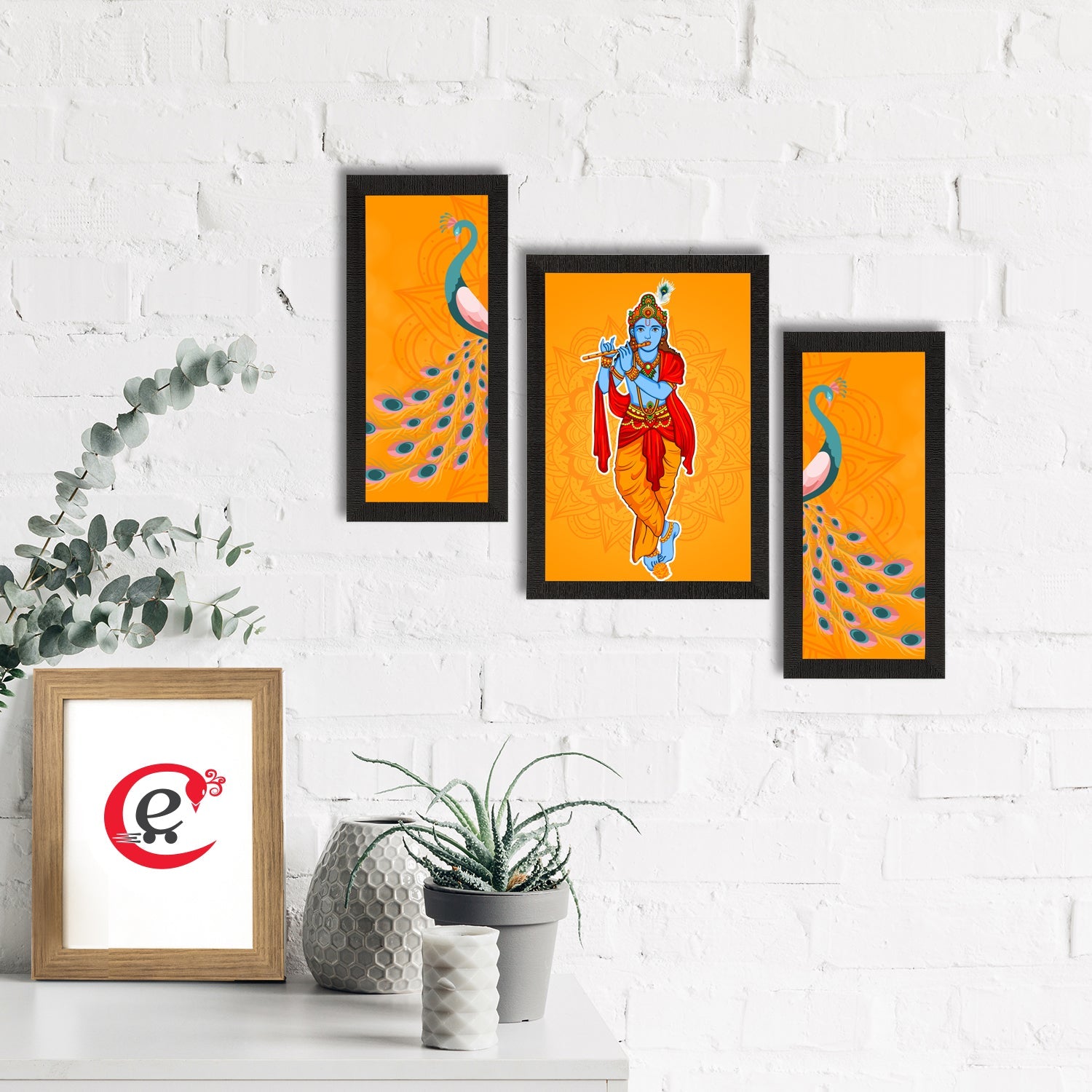 Set of 3 Lord Krishna Satin Matt Texture UV Art Painting Kafalo