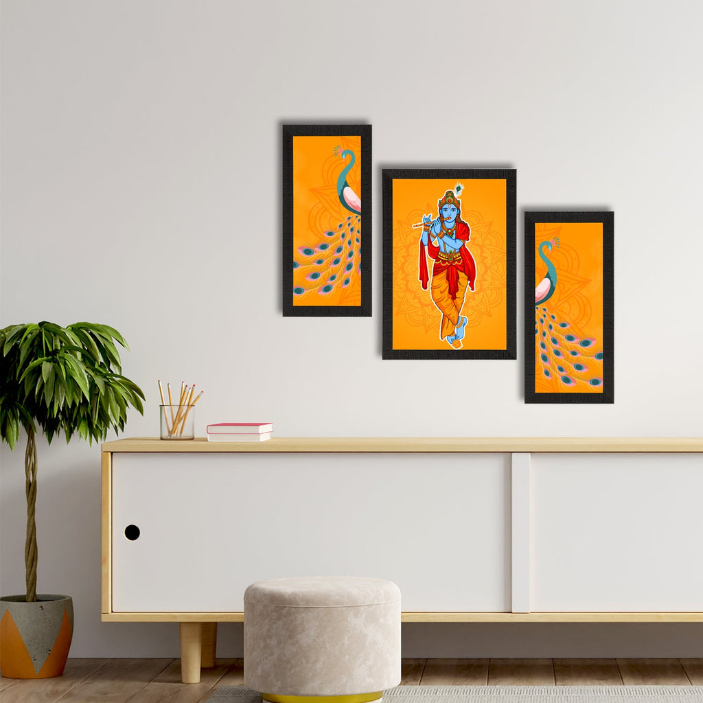 Set of 3 Lord Krishna Satin Matt Texture UV Art Painting Kafalo