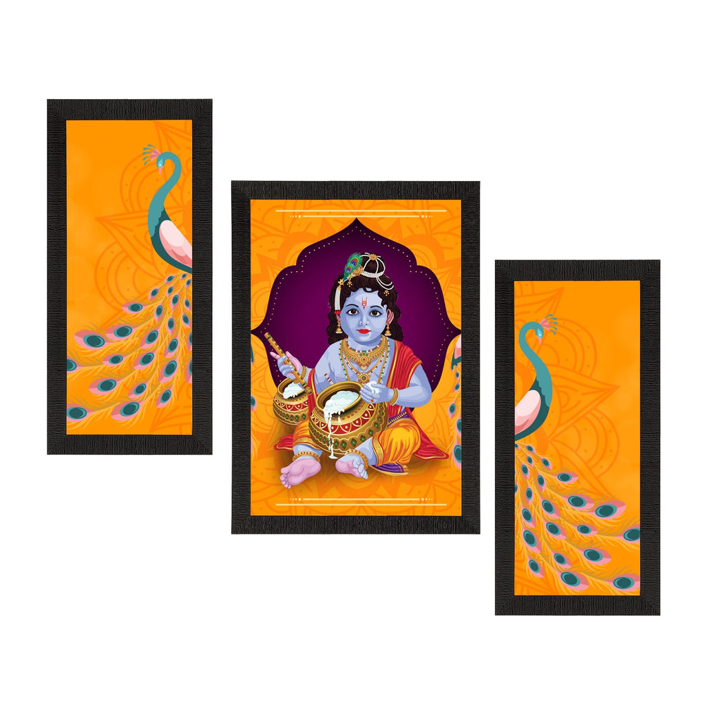 Set of 3 Lord Krishna Satin Matt Texture UV Art Painting Kafalo