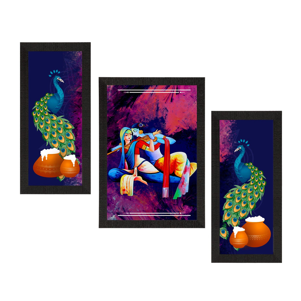 Set of 3 Lord Krishna Satin Matt Texture UV Art Painting Kafalo