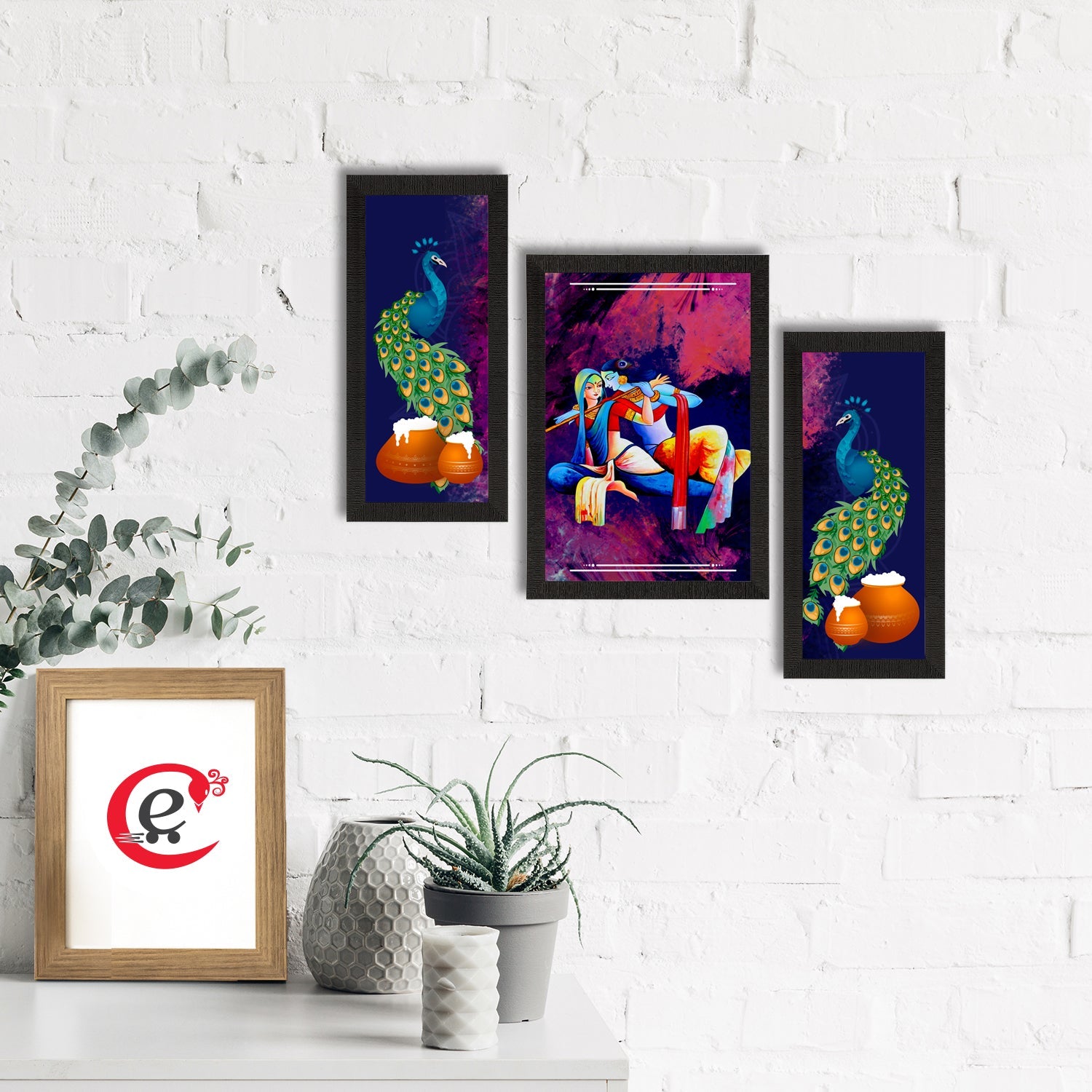 Set of 3 Lord Krishna Satin Matt Texture UV Art Painting Kafalo
