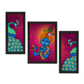 Set of 3 Lord Krishna Satin Matt Texture UV Art Painting Kafalo