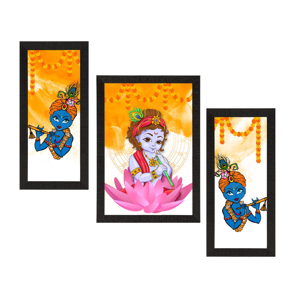Set of 3 Lord Krishna Satin Matt Texture UV Art Painting Kafalo