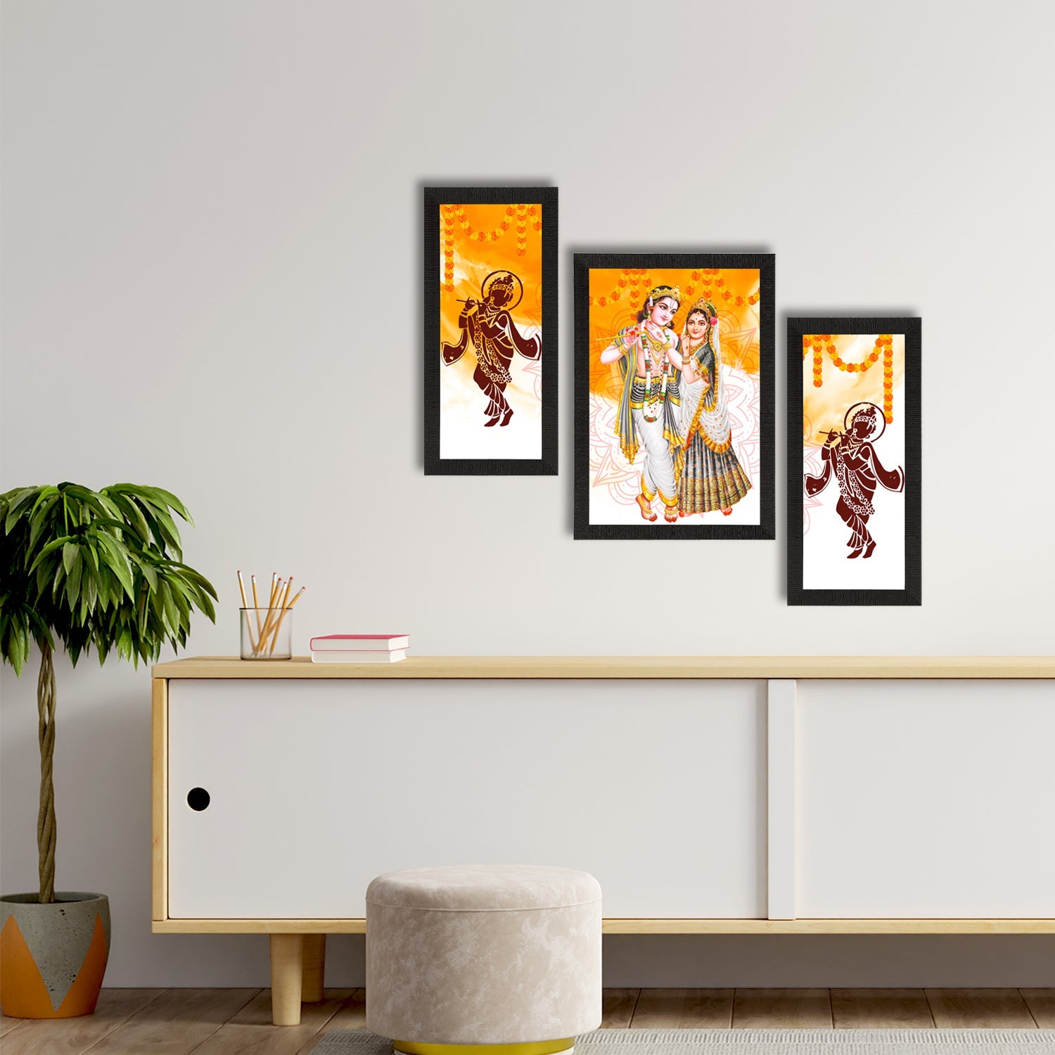 Set of 3 Radha Krishna Satin Matt Texture UV Art Painting Kafalo