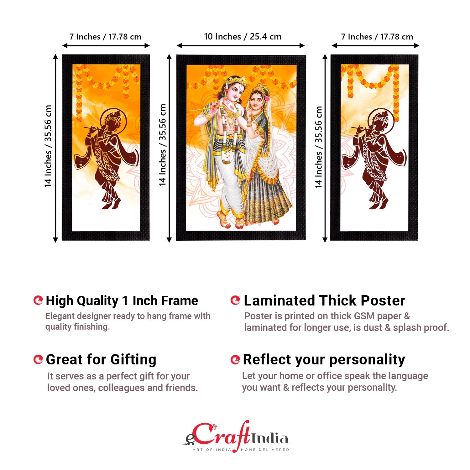 Set of 3 Radha Krishna Satin Matt Texture UV Art Painting Kafalo
