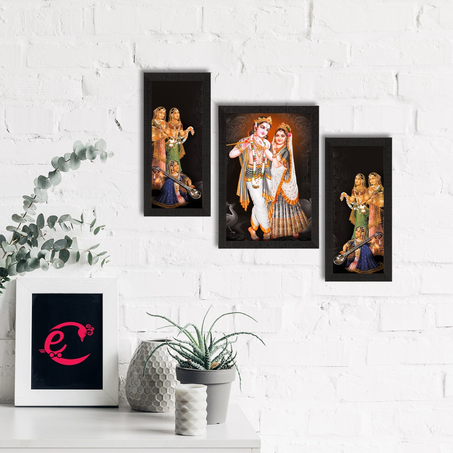 Set of 3 Radha Krishna Satin Matt Texture UV Art Painting Kafalo