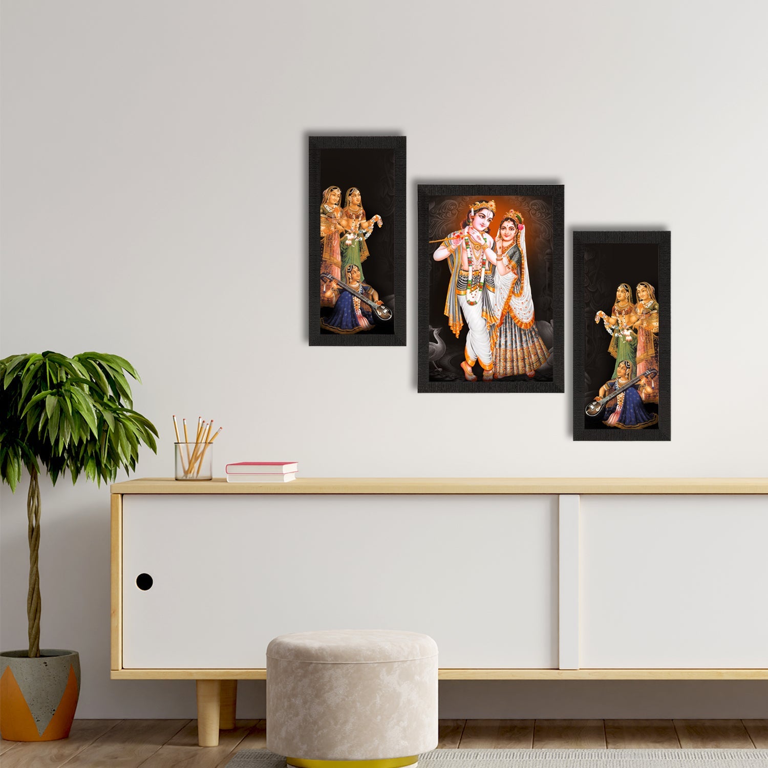 Set of 3 Radha Krishna Satin Matt Texture UV Art Painting Kafalo