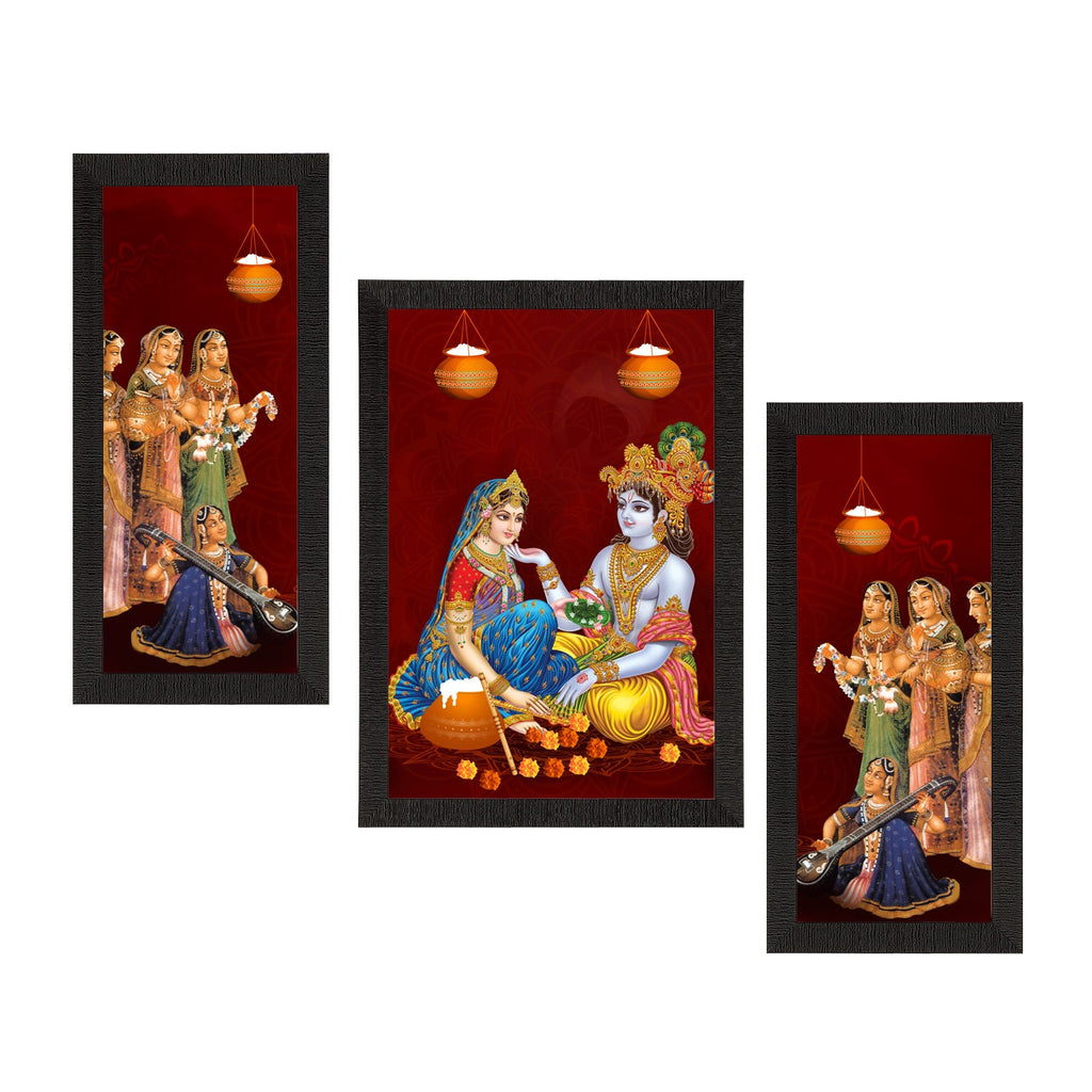 Set of 3 Radha Krishna Satin Matt Texture UV Art Painting Kafalo
