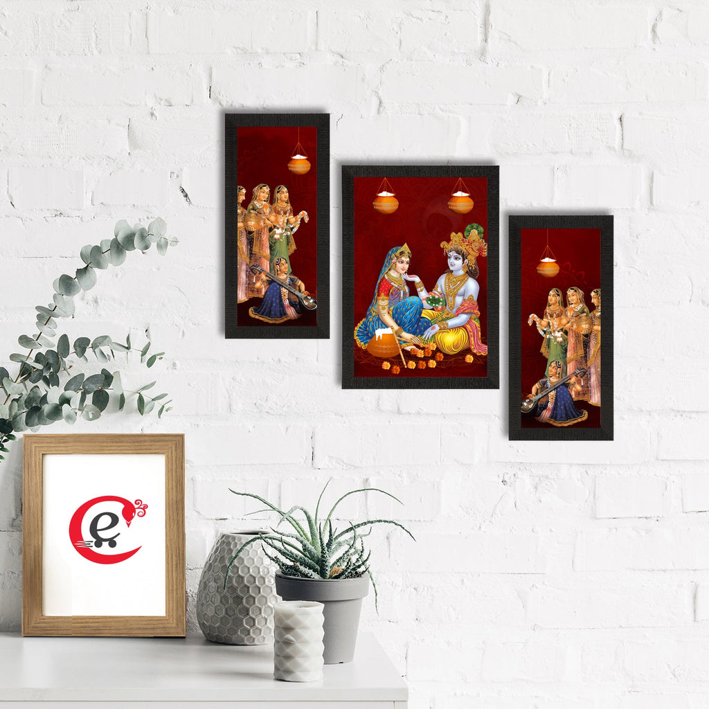 Set of 3 Radha Krishna Satin Matt Texture UV Art Painting Kafalo