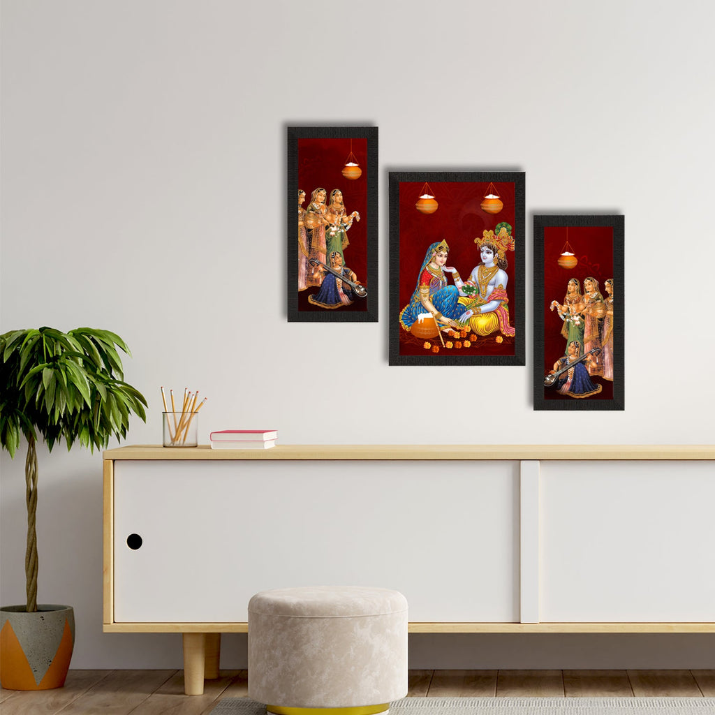 Set of 3 Radha Krishna Satin Matt Texture UV Art Painting Kafalo