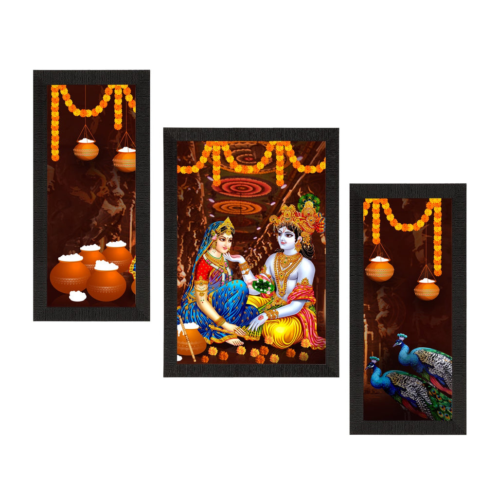 Set of 3 Radha Krishna Satin Matt Texture UV Art Painting Kafalo