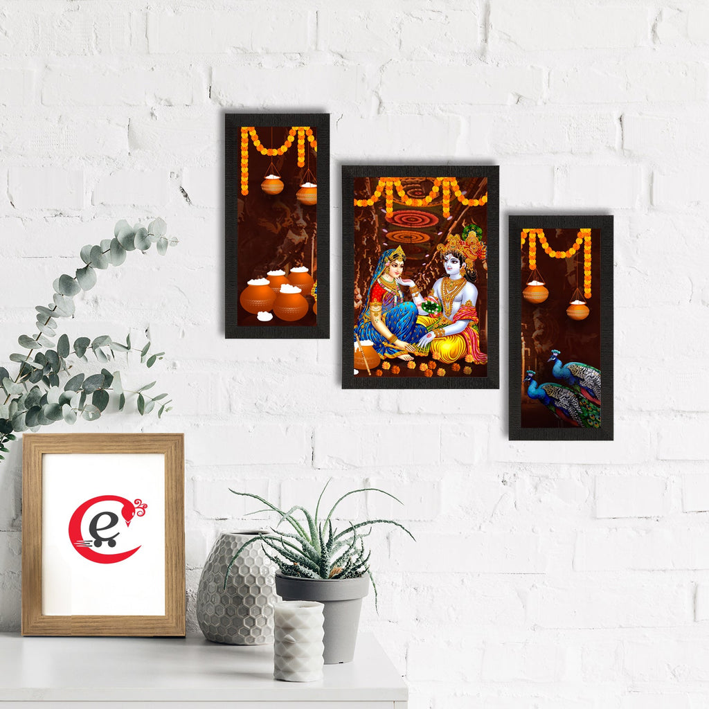 Set of 3 Radha Krishna Satin Matt Texture UV Art Painting Kafalo
