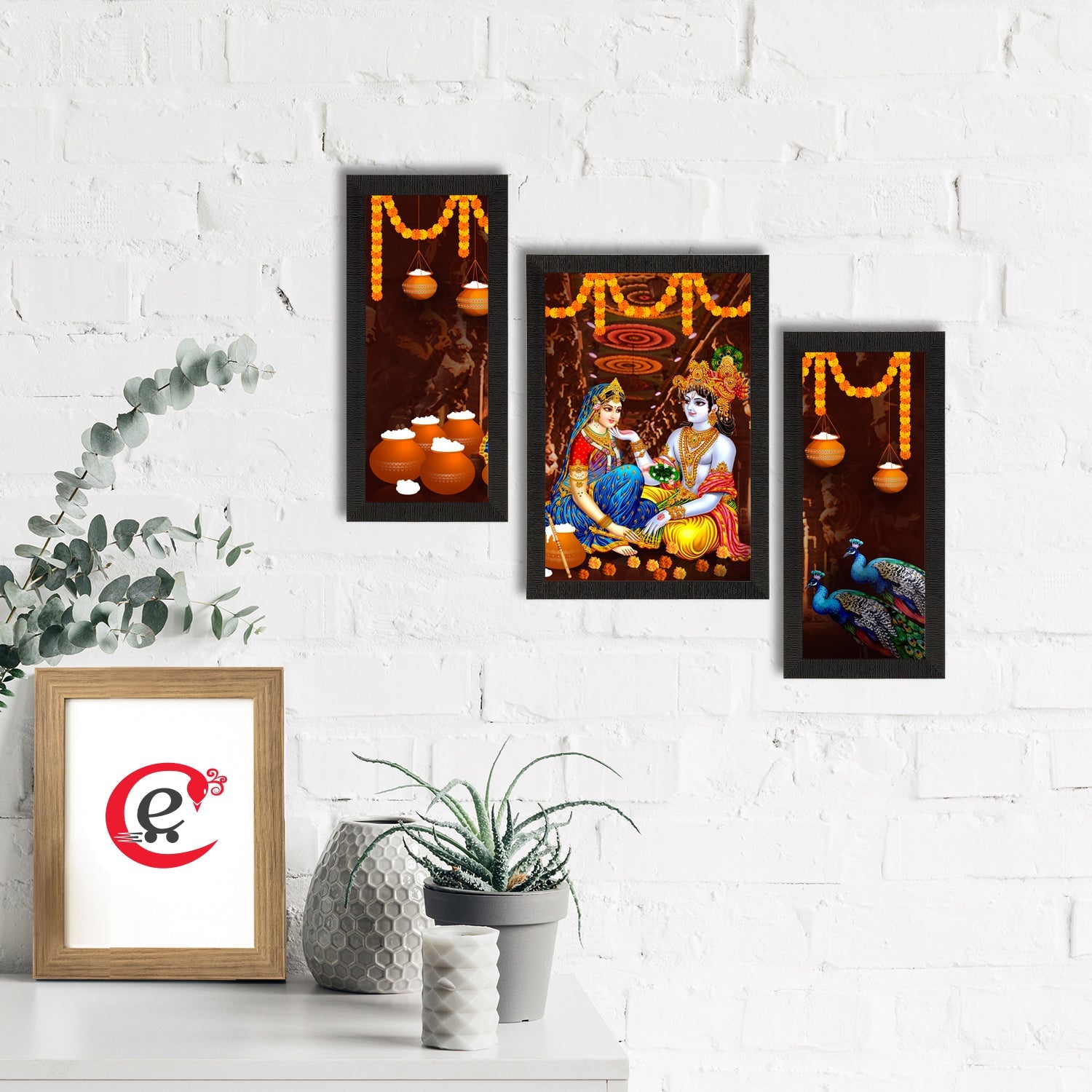 Set of 3 Radha Krishna Satin Matt Texture UV Art Painting Kafalo
