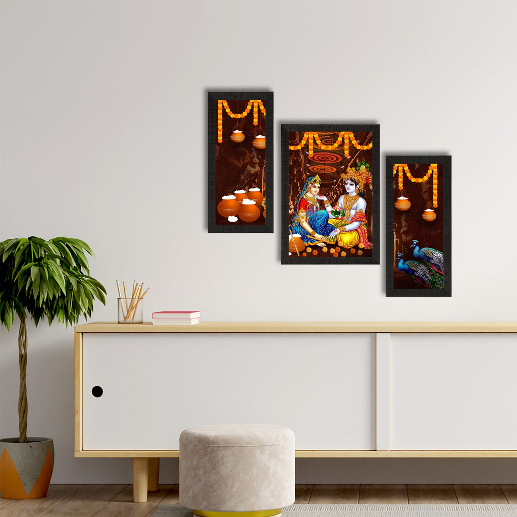 Set of 3 Radha Krishna Satin Matt Texture UV Art Painting Kafalo