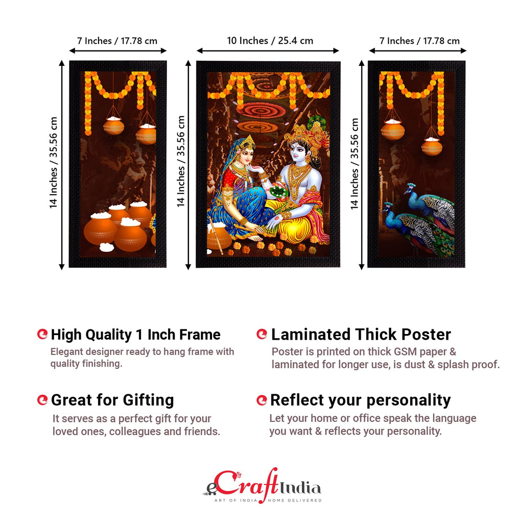 Set of 3 Radha Krishna Satin Matt Texture UV Art Painting Kafalo