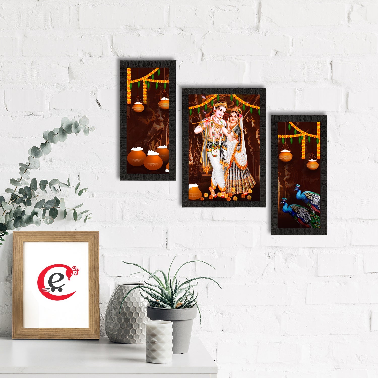 Set of 3 Radha Krishna Satin Matt Texture UV Art Painting Kafalo