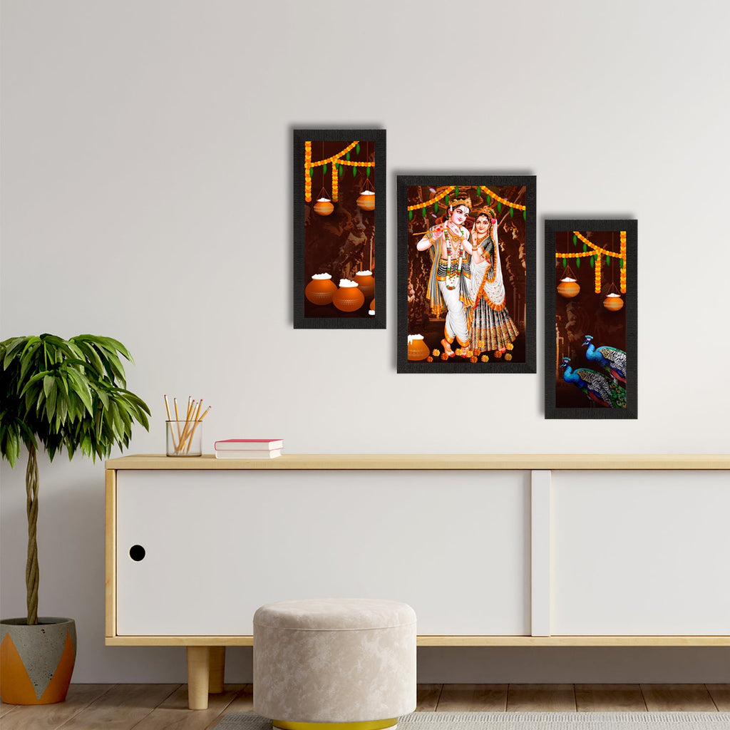 Set of 3 Radha Krishna Satin Matt Texture UV Art Painting Kafalo