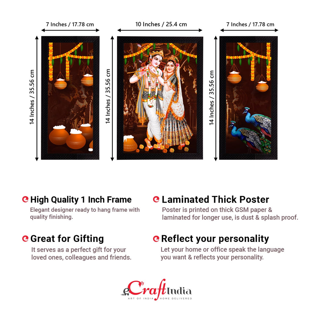 Set of 3 Radha Krishna Satin Matt Texture UV Art Painting Kafalo