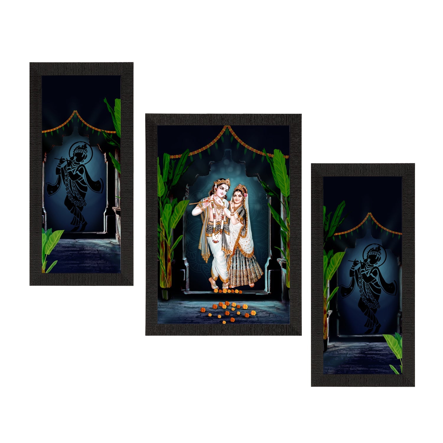 Set of 3 Radha Krishna Satin Matt Texture UV Art Painting Kafalo