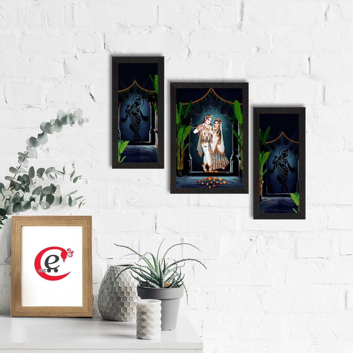 Set of 3 Radha Krishna Satin Matt Texture UV Art Painting Kafalo